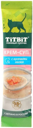 Лакомство TiTBiT для кошек, крем-суп с кусочками лосося, 10г
