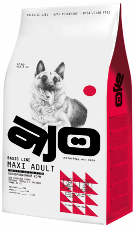 Сухой корм AJO Dog Maxi Adult для взрослых собак крупных пород, с гречкой и индейкой, 12кг