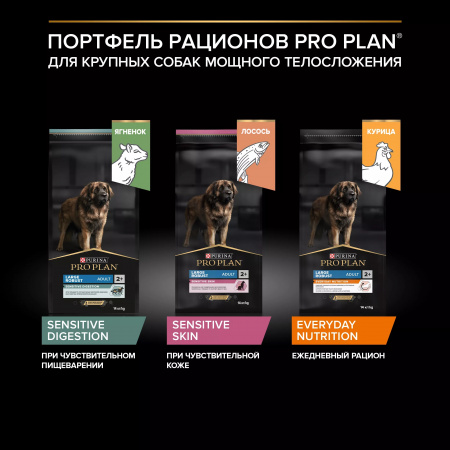 Сухой корм Purina PRO PLAN Sensitive Skin для взрослых собак крупных пород с мощным телосложением, с чувствительной кожей, с лососем, 14 кг