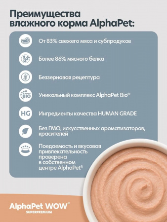 Влажный корм AlphaPet WOW Superpremium для взрослых собак, паштет с ягненком, 85г