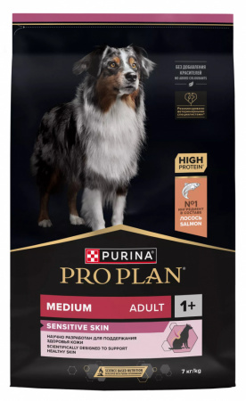 Сухой корм Purina PRO PLAN Sensitive Skin для взрослых собак средних пород, с чувствительной кожей, с лососем, 7 кг
