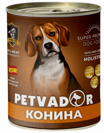 Влажный корм PETVADOR для собак всех стадий жизни, Конина с тыквой 850гр