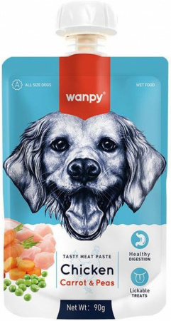 Лакомство Wanpy Dog для собак, Мясной мусс из курицы и моркови с горохом, 90г