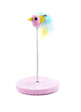 CT19075 Игрушка для кошек Птичка на пружине, Чистый котик, розовый, 25см, пластик, искус.мех, дерево