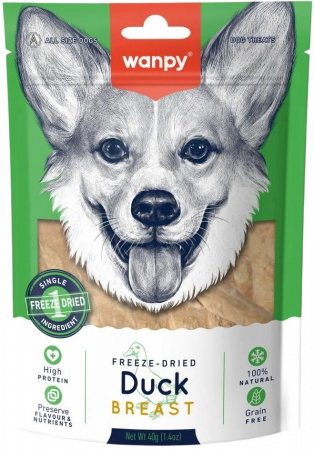Лакомство Wanpy Dog для собак, сублимированное "Утиная грудка", 40г