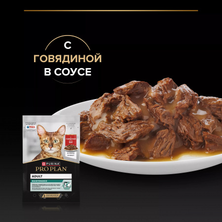 Влажный корм Purina PRO PLAN для взрослых кошек, с говядиной в соусе, 85г