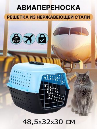 HP-B01 Авиа переноска для домашних животных "Чистый котик" 48,5х32х30см, голубой