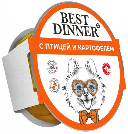 Влажный корм Best Dinner для щенков и собак мелких пород, паштет с птицей и картофелем, 100г