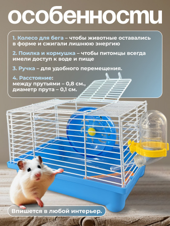 M024-BU Клетка для грызунов "Минихаус S" "Чистый котик" голубой