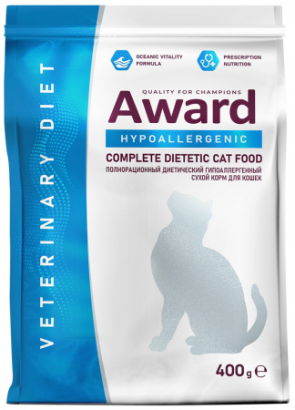 Сухой корм AWARD Veterinary Diet Hypoallergenic для взрослых кошек, при аллергии или пищевой непереносимости, 400г