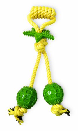 HLTP19499 Верёвочная игрушка с двумя мячами для домашних животных, 38см