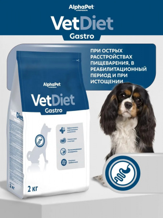 Сухой корм AlphaPet VetDiet Gastro для взрослых собак, при острых расстройствах пищеварения, в реабилитационный период и при истощении, с индейкой, 2 кг