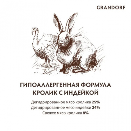 Сухой корм GRANDORF CAT для взрослых стерилизованных кошек, с чувствительным пищеварением или склонных к аллергии, кролик с индейкой, 8 кг