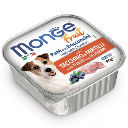 Влажный корм Monge Dog Fruit для взрослых собак, с индейкой и черникой, 100г