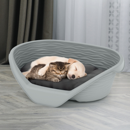 Лежак пластиковый с двухцветной подушкой, для кошек и собак, 605х415х205 мм