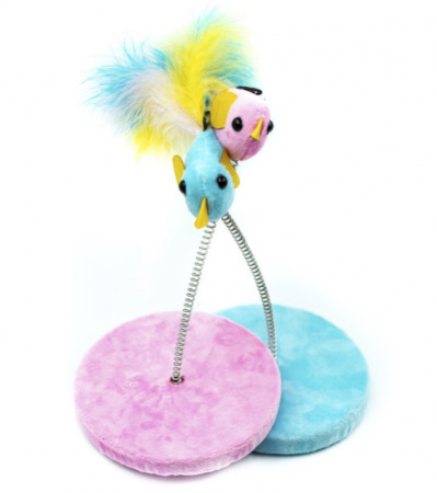 CT19075 Игрушка для кошек Птичка на пружине, Чистый котик, розовый, 25см, пластик, искус.мех, дерево
