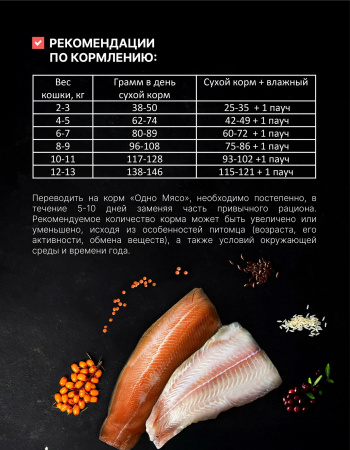 Сухой корм Одно Мясо для взрослых кошек с рыбой 400г