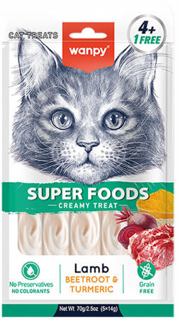 Лакомство Wanpy Cat для взрослых кошек, нежное пюре из ягненка со свеклой и куркумой, 70г