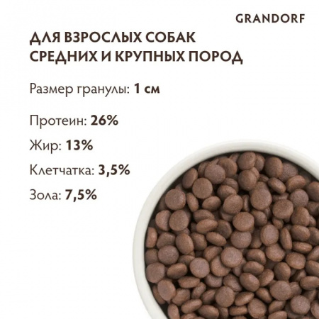 Сухой корм GRANDORF DOG для взрослых собак средних и крупных пород, с чувствительным пищеварением или склонных к аллергии, индейка, 10 кг
