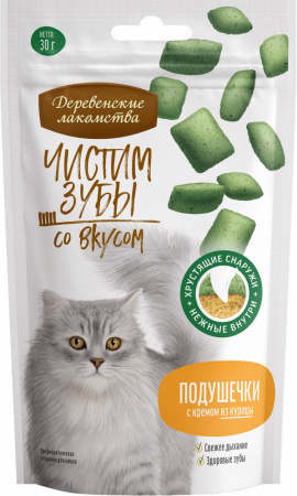 Лакомство «Деревенские лакомства» для кошек, подушечки с кремом из курицы, 30г