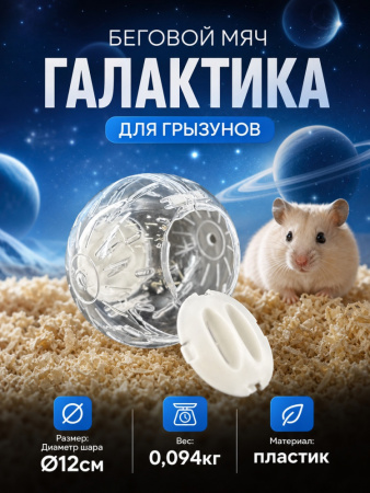 HP-P31 Беговой мяч для грызунов «Галактика» ТМ Чистый котик, D12 см, цвет: прозрачный