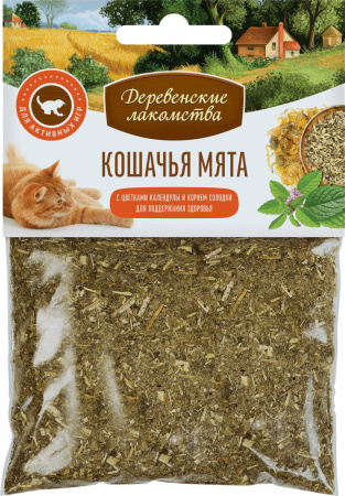 Лакомство «Деревенские лакомства» для кошек, кошачья мята с календулой и корнем солодки, 15г