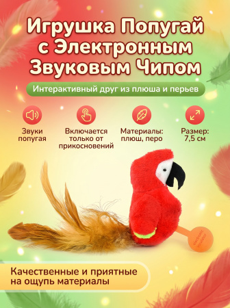 CT2304012 Игрушка для кошек Попугай с электронным звуковым чипом "Чистый котик", 7.5см