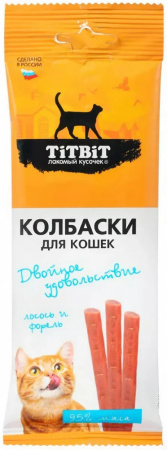 Лакомство TiTBiT для кошек, колбаски Двойное удовольствие, с лососем и форелью, 45г