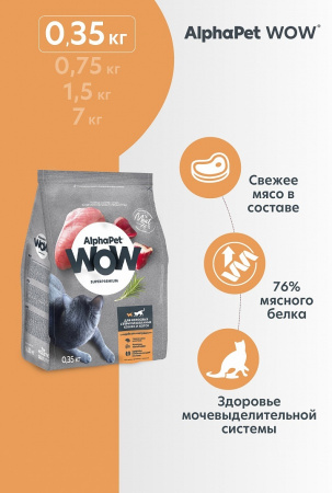 Сухой корм AlphaPet WOW Superpremium для стерилизованных кошек, с индейкой и потрошками, 350г