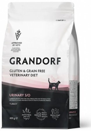 Сухой корм GRANDORF CAT Veterinary Diet Urinary S/O для взрослых кошек, для растворения струвитных мочевых камней, с индейкой, 400 г