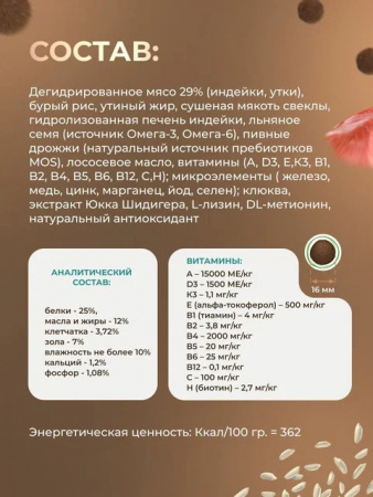 Сухой корм PETVADOR для взрослых собак средних и крупных пород, с чувствительным пищеварением, с уткой, 15 кг