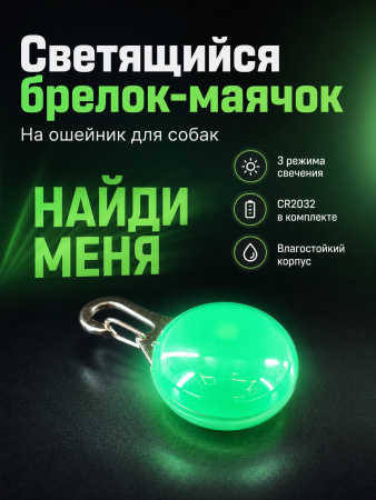 JG-004 Светящийся брелок-маячок на ошейник для собак «Найди меня», ТМ Чистый котик, цвет: зеленый