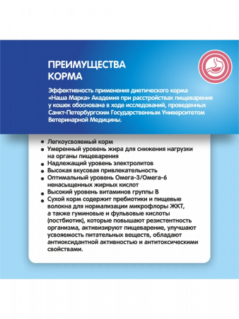 Сухой корм АКАДЕМИЯ Ветеренарная диета для взрослых кошек при расстройствах пищеварения 400г.