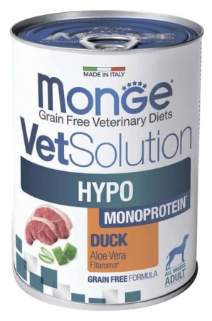 Влажный корм Monge Dog VetSolution Hypo Monoprotein для взрослых собак для снижения реакции пищевой непереносимости, с уткой, 400г