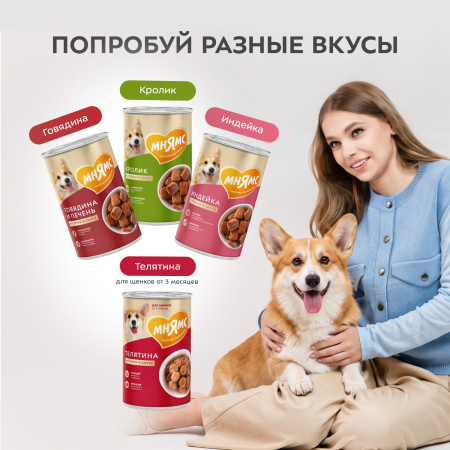 Влажный корм Мнямс для взрослых собак всех пород, кусочки в соусе с ягненком «Красивая шерсть», 400г