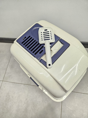 CAT-L01F Закрытый туалет для кошек "Чистый котик",с фильтром синий 50х40х41см