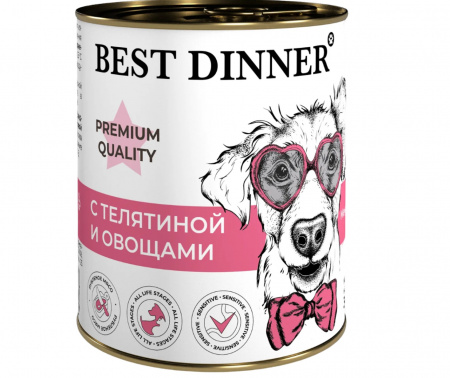 Влажный корм Best Dinner Меню №4, для взрослых собак и щенков с 6 месяцев, телятиной и овощами, 340г