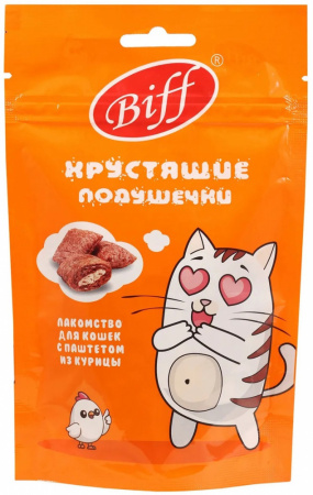 Лакомство TiTBiT Biff для кошек, Хрустящие подушечки с паштетом из курицы, 60г