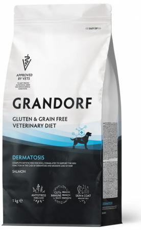 Сухой корм GRANDORF DOG Veterinary Diet Dermatosis для взрослых собак, при дерматозах и чрезмерном выпадении шерсти, с лососем, 1 кг