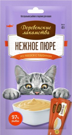 Лакомство «Деревенские лакомства» для кошек, нежное пюре из лосося, 40г