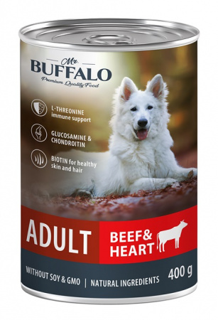 Влажный корм Mr.Buffalo для взрослых собак, говядина и сердце, 400г