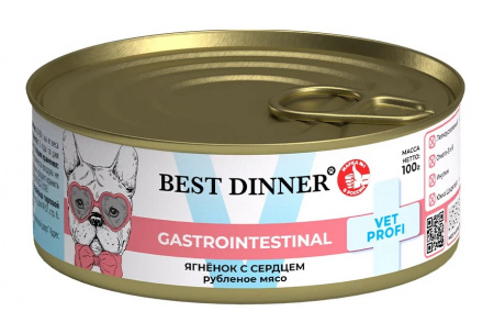 Влажный корм Best Dinner Exclusive Vet Profi GastroIntestinal для собак и щенков с 6 месяцев с чувствительным пищеварением, ягненок с сердцем, 100г