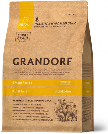 Сухой корм GRANDORF DOG для взрослых собак мелких пород, с живыми пробиотиками, 4 вида мяса, 8 кг