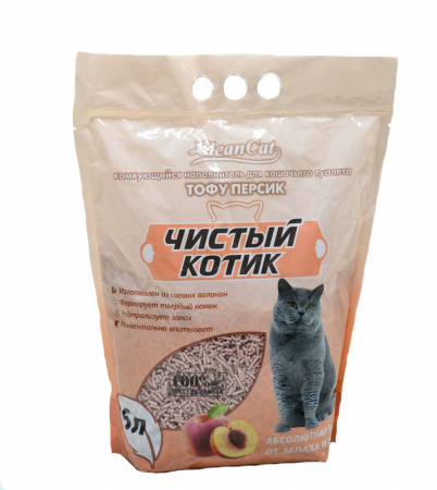 Наполнитель комкующийся "Чистый котик" ТОФУ персик, 6л 