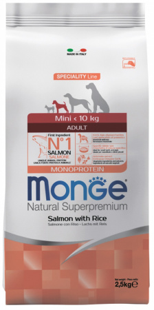 Сухой корм Monge Dog Speciality Line Monoprotein Mini для взрослых собак мелких пород, с лососем и рисом, 2,5 кг