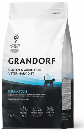 Сухой корм GRANDORF CAT Veterinary Diet Dermatosis для кошек, при дерматозах и чрезмерном выпадении шерсти, с лососем, 2 кг
