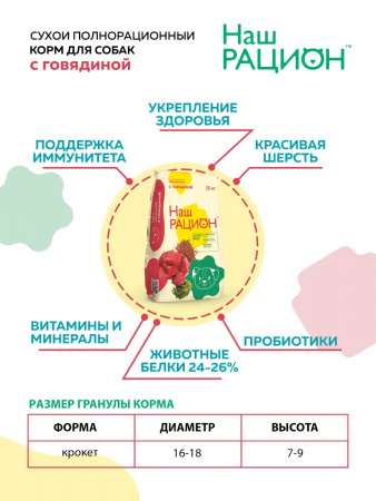 Сухой корм Наш Рацион для взрослых собак говядина 15кг шт