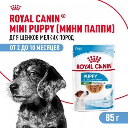 Влажный корм ROYAL CANIN Mini Puppy для щенков мелких пород в возрасте до 10 месяцев, кусочки в соусе 85г