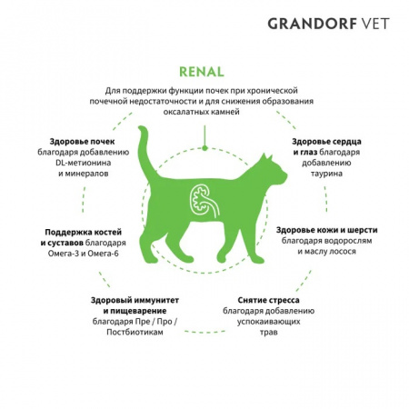 Сухой корм GRANDORF CAT Veterinary Diet Renal для взрослых кошек, при хронической болезни почек, с индейкой, 400 г