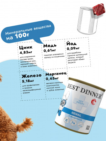 Влажный корм Best Dinner Vet Profi Renal для взрослых собак при заболеваниях почек, с индейкой, 340г